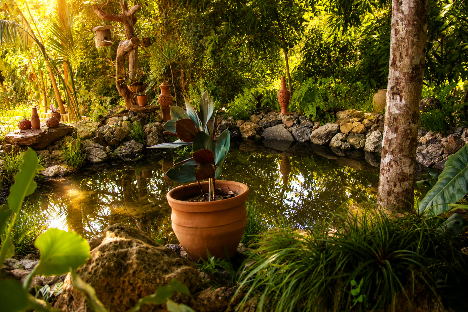 Espelho d'água integrado ao jardim